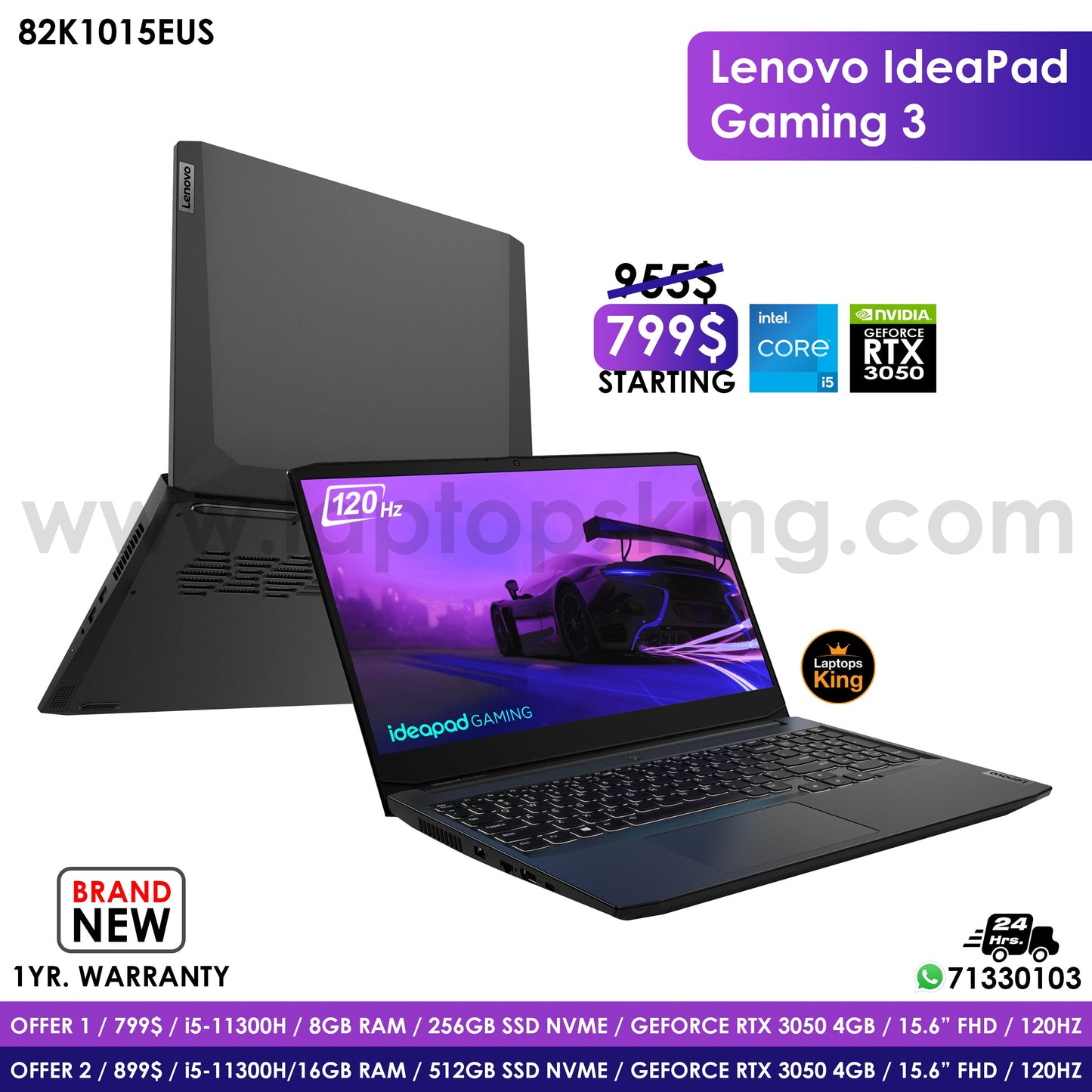 Lenovo Ideapad Gaming 3 82k1015eus i5-11300h Rtx 3050 120hz Gaming Laptop Offers (Brand New)