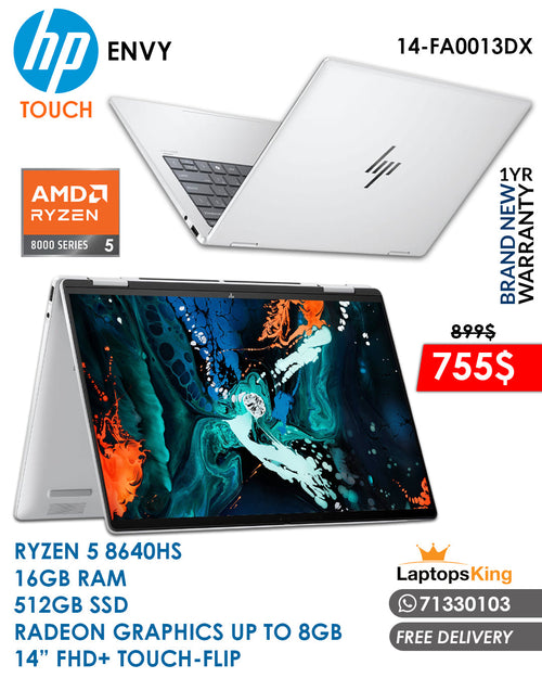 HP ENVY 14-FA0013DX RYZEN 5 8640HS RADEON GRAPHICS 14” FHD+ FLIP TOUCH LAPTOP