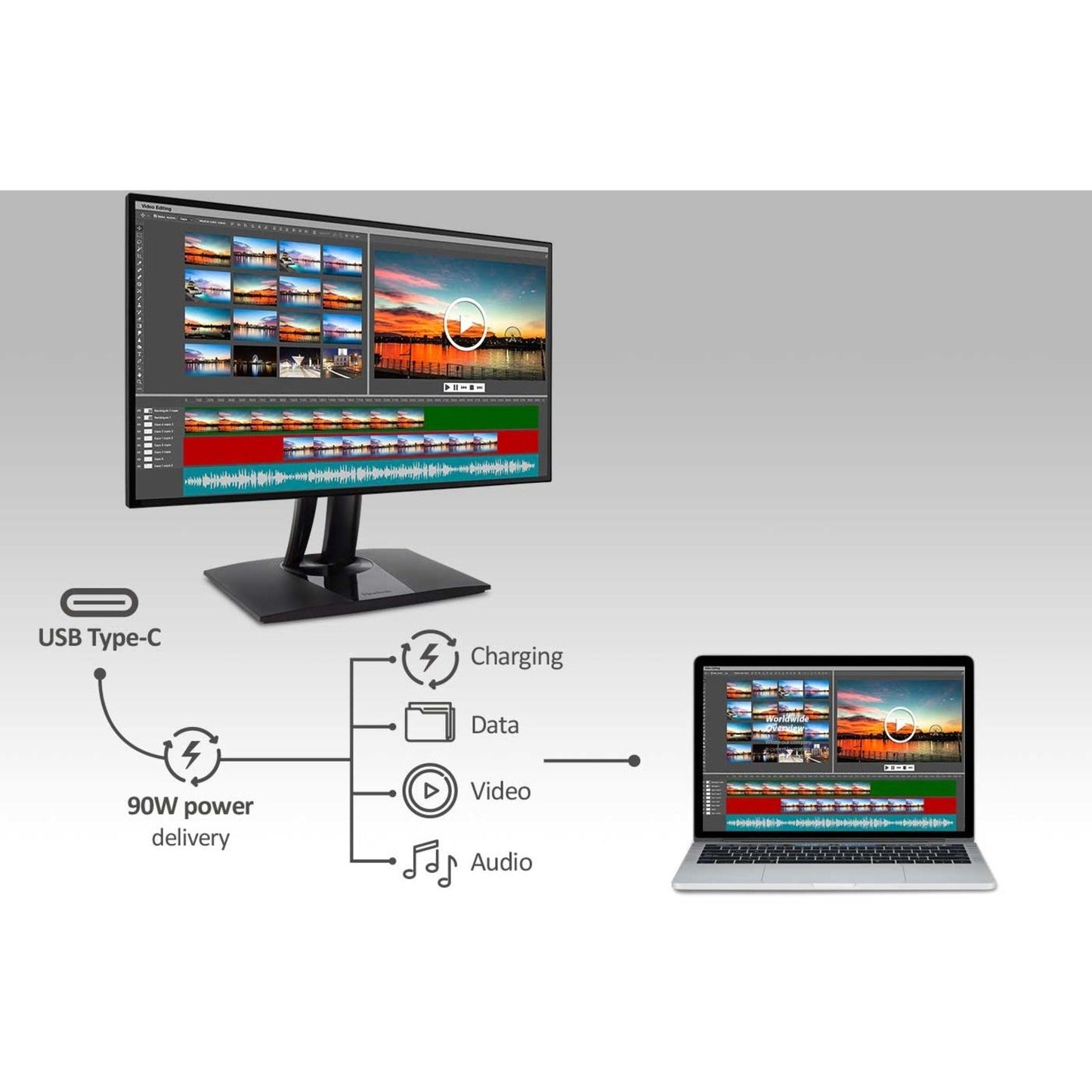 ViewSonic ColorPro VP3256-4K 32" Professional LCD Monitor, 4K UHD IPS, USB-C 90W, 100% sRGB, HDR10, Pantone Validated, Height Adjustable - Black (3 Year Warranty)