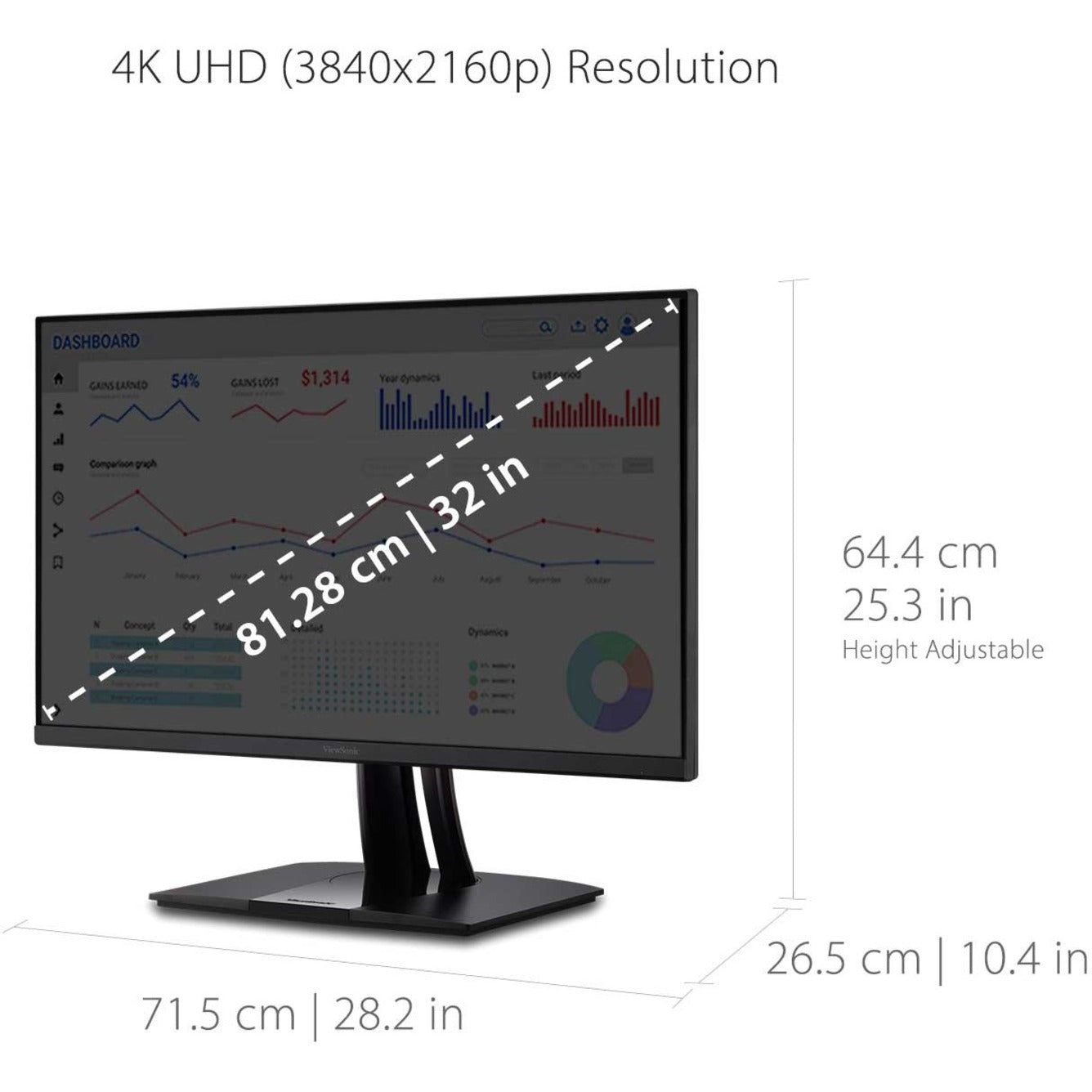 ViewSonic ColorPro VP3256-4K 32" Professional LCD Monitor, 4K UHD IPS, USB-C 90W, 100% sRGB, HDR10, Pantone Validated, Height Adjustable - Black (3 Year Warranty)