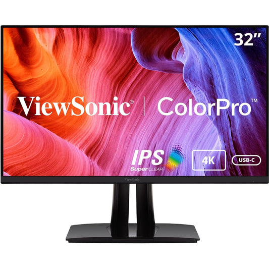ViewSonic ColorPro VP3256-4K 32" Professional LCD Monitor, 4K UHD IPS, USB-C 90W, 100% sRGB, HDR10, Pantone Validated, Height Adjustable - Black (3 Year Warranty)