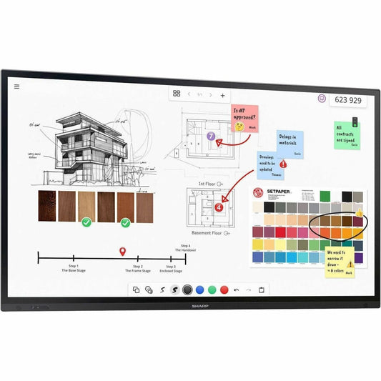 Sharp AQUOS BOARD PN-LA862 86" 4K UHD Collaboration Display, InGlass 20-Point Touchscreen, Windows 11 Pro, Intel Core i5, FlatFrog Board Software, 500 Nit, 1.07B Colors - PNLA862 (5 Year Warranty)
