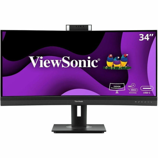 ViewSonic VG3457CV 34" Ultrawide QHD LED Monitor, Video Conferencing Docking Display, Windows Hello IR Webcam, 100W USB-C, 1440p Curved Screen, Built-in Speakers, RJ45 - VG3457CV Black (3 Year Warranty)