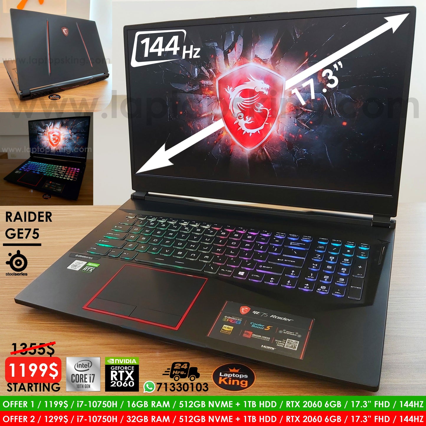 Msi Ge75 Raider 10se Steelseries i7-10750h Rtx 2060 144hz Gaming Laptop (New Open Box)