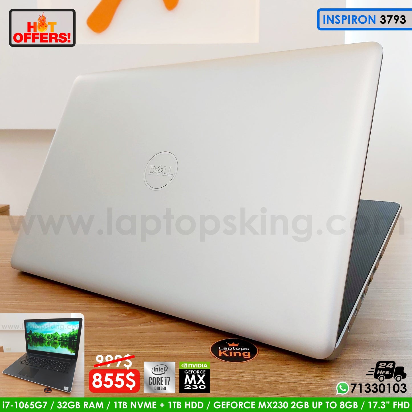 Dell Inspiron 3793 17.3" Silver Color i7-1065g7 GeForce MX230 Laptop (Open Box)