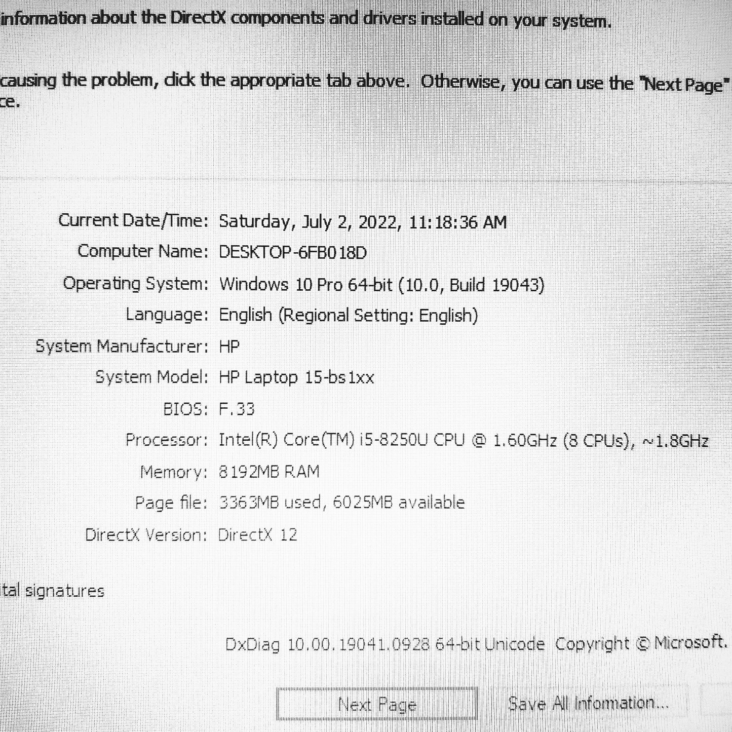 HP 15-Bs1 i5-8250u Radeon R5 M330 2gb Up To 6gb Laptop (Used Very Clean)