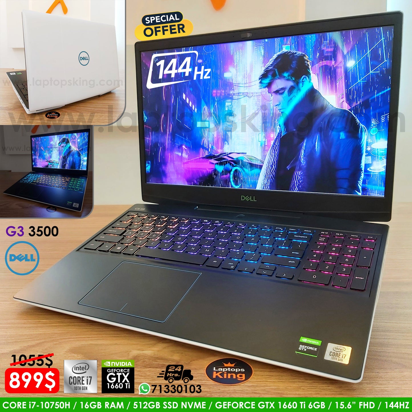 Dell G3 3500 White i7-10750H GTX 1660ti 144Hz Gaming Laptop (Open Box)