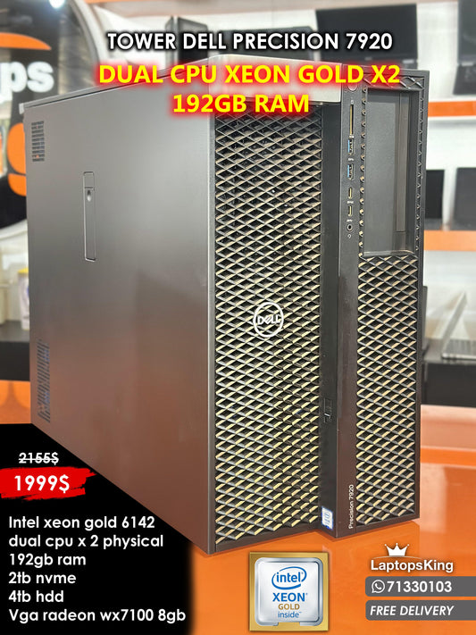 TOWER DELL PRECISION 7920 DUAL CPU XEON NEON GLOD X2 6142 192GB RAM VGA RADEON WX7100 DESKTOP