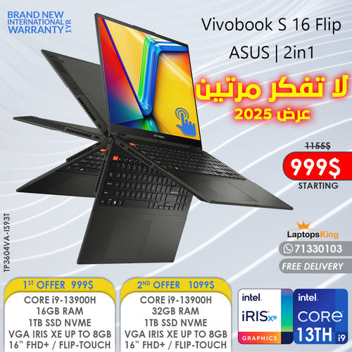 Asus Vivobook S 16 Flip TP3604VA-IS93T Core i9-13900h Vga Iris Xe 16” Touch 2in1 Laptops (Brand New)