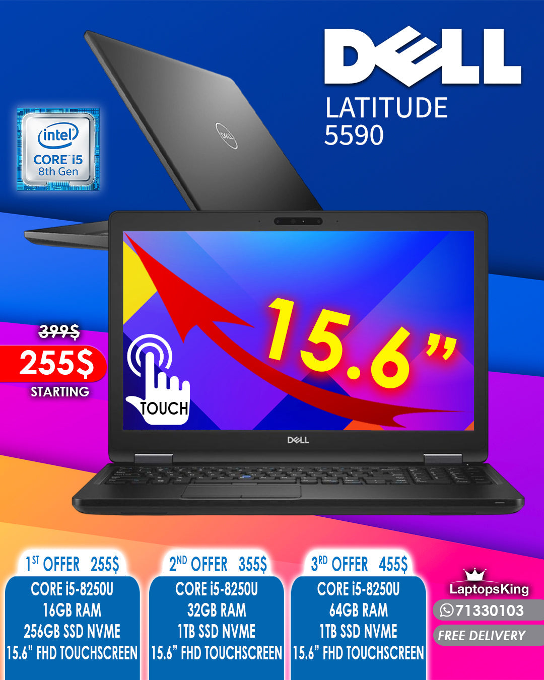 Dell Latitude 5590 Core i5-8250u 15.6" TOUCH SCREEN Laptop Offers (NEW OB 1YR WARRANTY)