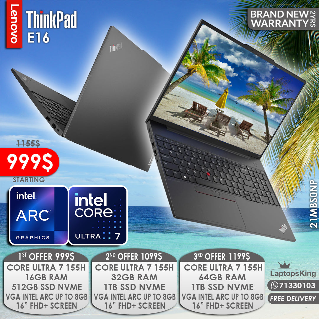 Lenovo Thinkpad E16 21MBS0NP Core Ultra 7 155h Vga Intel Arc 16” Laptops (Brand New)