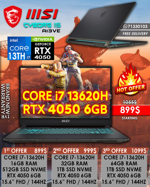 MSI CYBORG 15 A13VE CORE i7-13620H RTX 4050 15.6” FHD 144HZ GAMING LAPTOP (BRAND NEW 1YR WARRANTY)