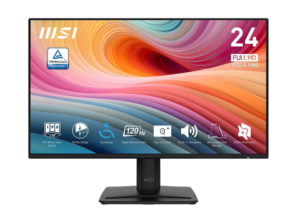 MSI Pro MP242A E2 24" LED Monitor, 120Hz FHD IPS Display, 1ms MPRT, HDR Ready, EyesErgo Technology, Adaptive Sync, Built-in Speakers, HDMI/DP/VGA, VESA Mount, Black - PROMP242AE2 (3 Year Warranty)