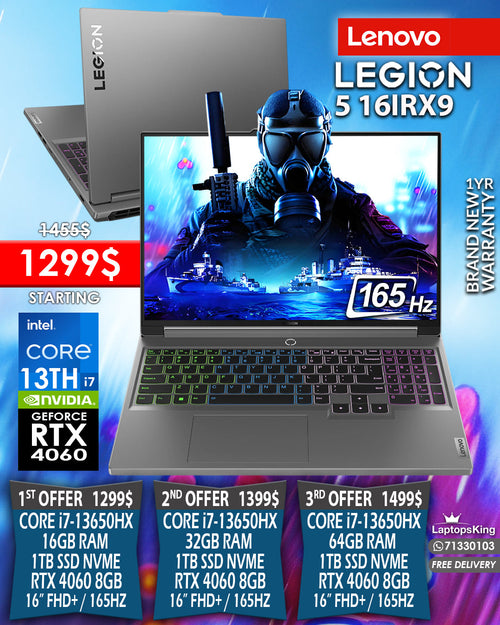 LENOVO LEGION PRO 5 16IRX9 CORE i7-13650HX RTX 4060 165HZ 16” IPS FHD+ GAMING LAPTOP (BRAND NEW)