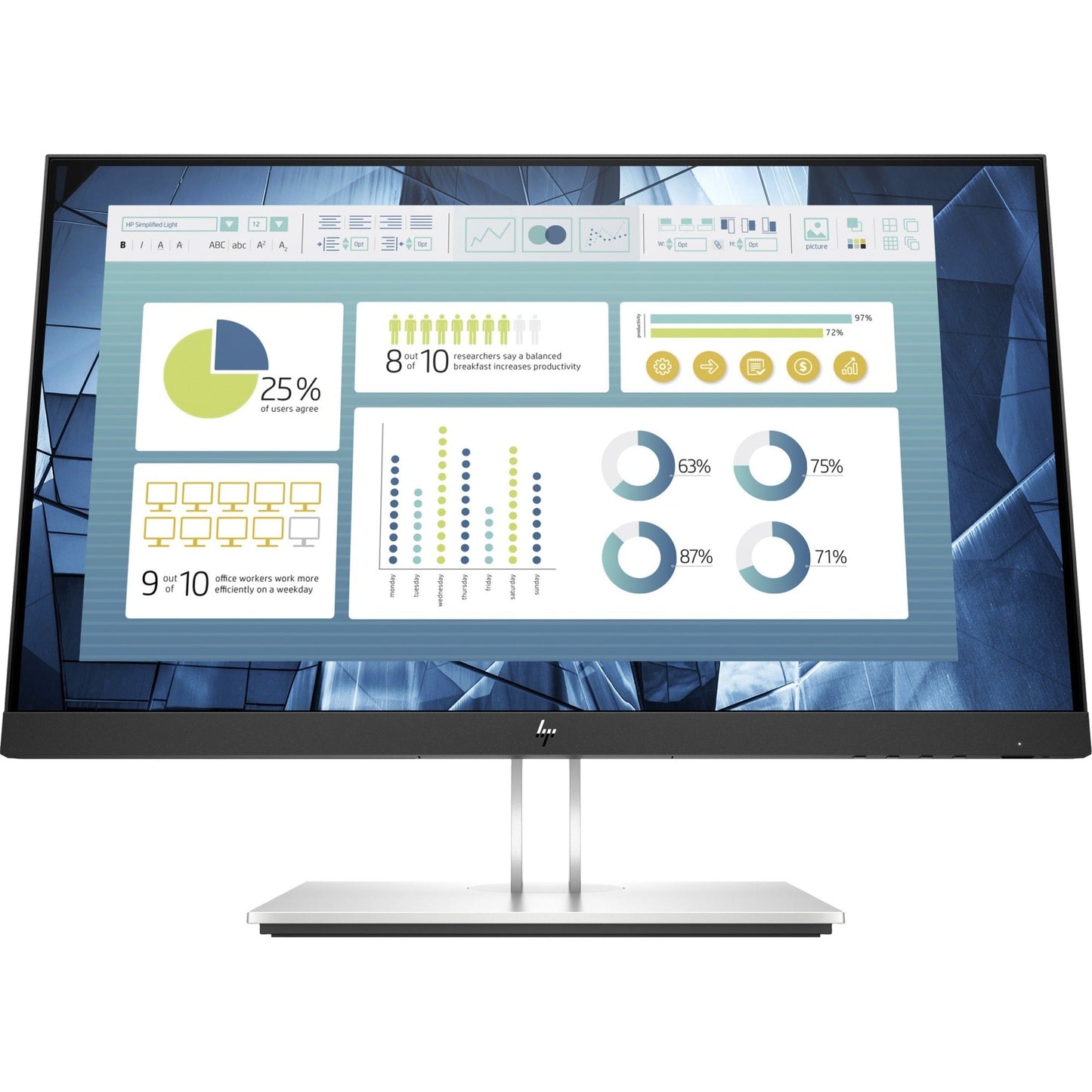 HP 9VH72AA E22 G4 FHD Monitor, Full HD 22" IPS Display, USB Hub, Ergonomic Design