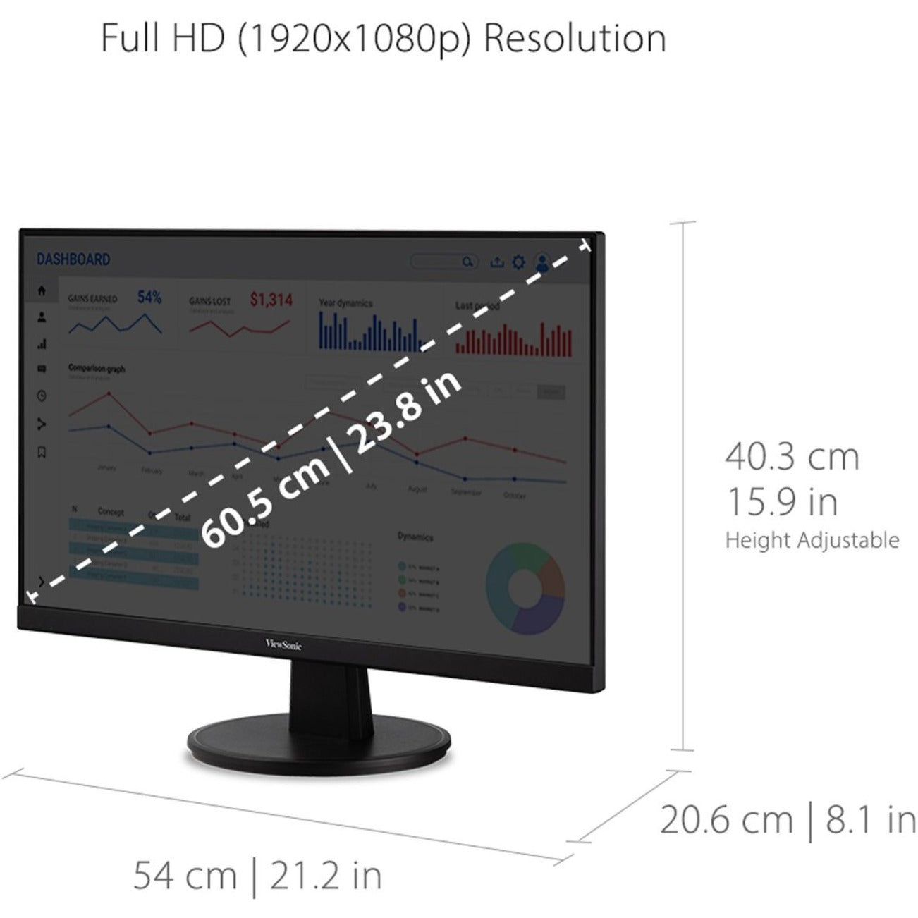 Viewsonic VA2447-MH 24" MVA Monitor with HDMI and VGA, 1920 x 1080 Resolution.