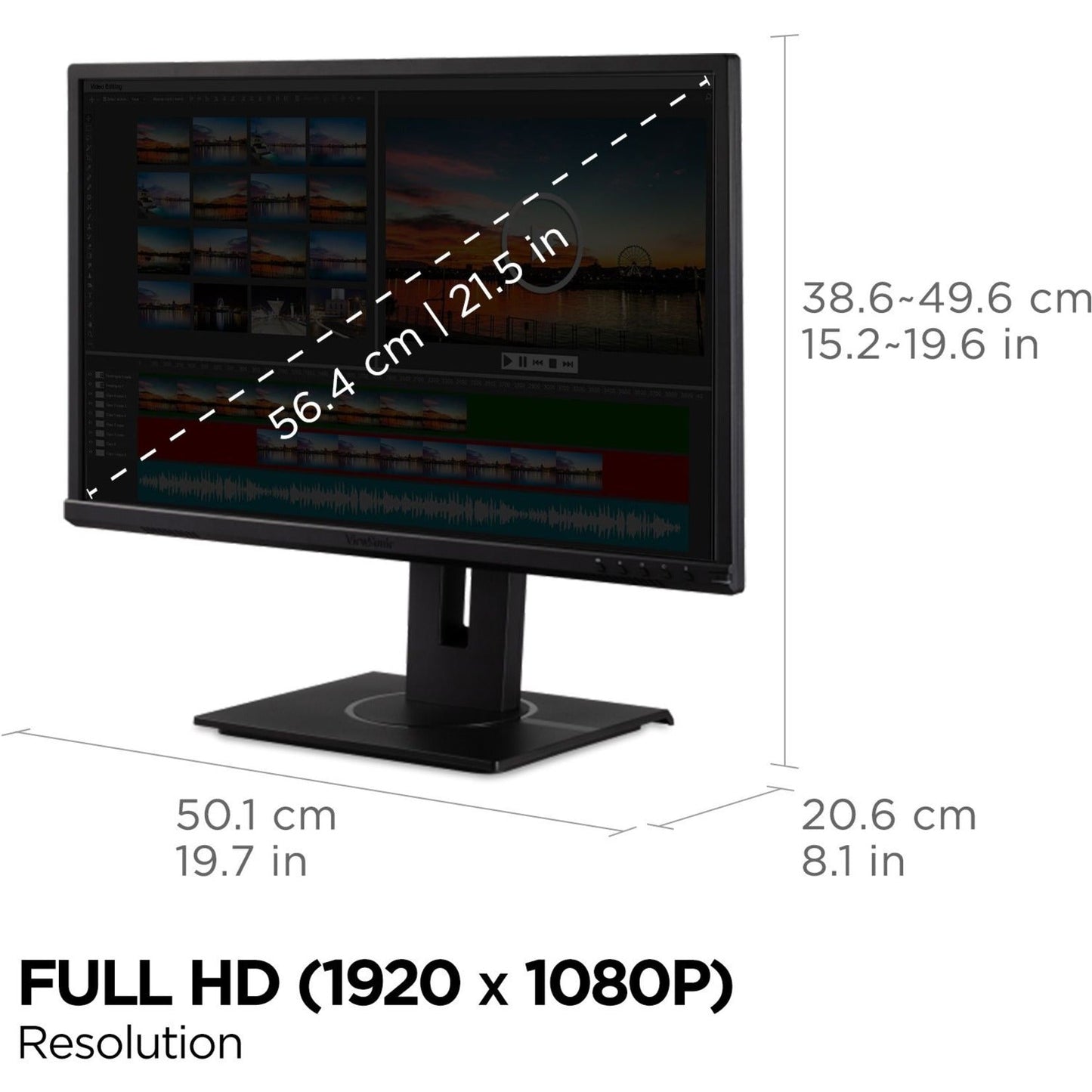 ViewSonic 22" 1080p Ergonomic 40-Degree Tilt Monitor with HDMI, DP, and VGA. (VG2240)