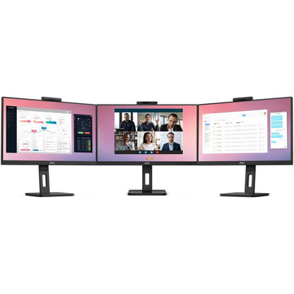AOC Q27P3CW 27" WQHD IPS LCD Monitor with 5MP Webcam, USB-C 65W Power Delivery, Adaptive Sync, 75Hz, Built-in Speakers, Frameless Design, Textured Black - Q27P3CW (3 Year Warranty)