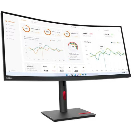 Lenovo ThinkVision T34w-30 34" Curved UW-QHD LED Monitor, 3440x1440, VA Panel, USB-C Hub, Webcam, HDMI/DP, Height Adjustable, Eye Comfort, Raven Black - 63D4ZAR1US (3 Year Warranty)