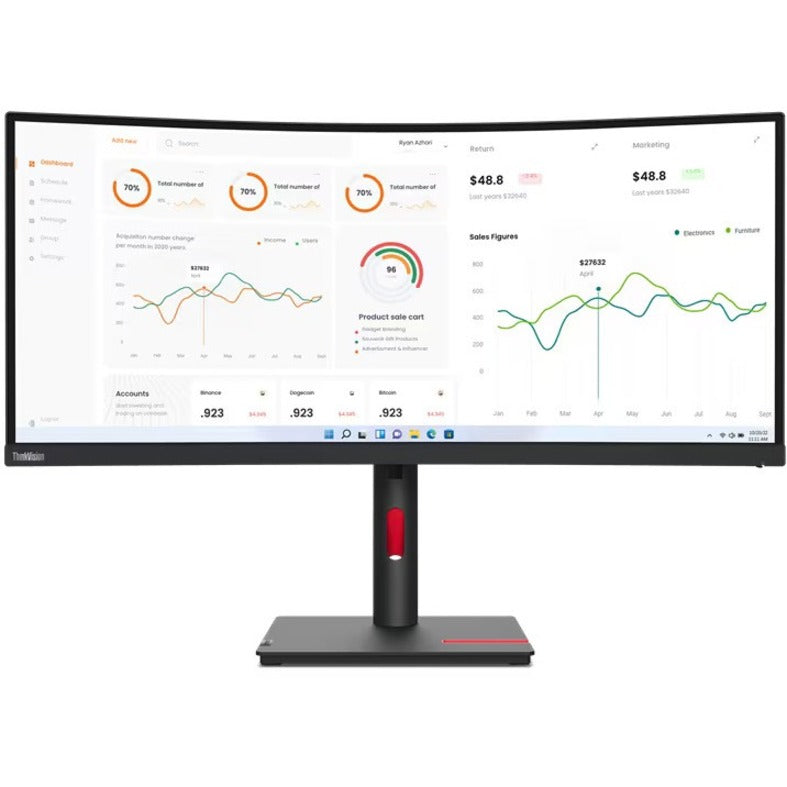 Lenovo ThinkVision T34w-30 34" Curved UW-QHD LED Monitor, 3440x1440, VA Panel, USB-C Hub, Webcam, HDMI/DP, Height Adjustable, Eye Comfort, Raven Black - 63D4ZAR1US (3 Year Warranty)