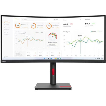 Lenovo ThinkVision T34w-30 34" Curved UW-QHD LED Monitor, 3440x1440, VA Panel, USB-C Hub, Webcam, HDMI/DP, Height Adjustable, Eye Comfort, Raven Black - 63D4ZAR1US (3 Year Warranty)