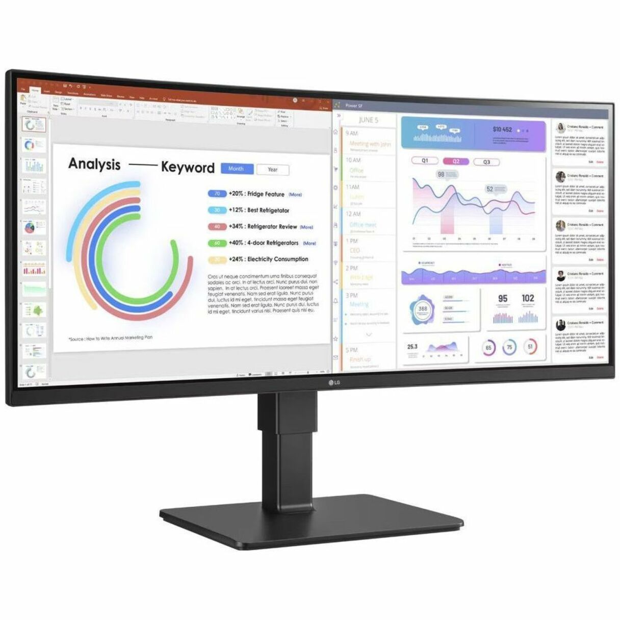 LG Ultrawide 34BQ77QE-B 34" Curved LED Monitor, WQHD 3440x1440, IPS, HDR10, USB-C 90W, Built-in Speakers, KVM Switch, Height Adjustable Stand, Textured Black - 34BQ77QEB (3 Year Warranty)