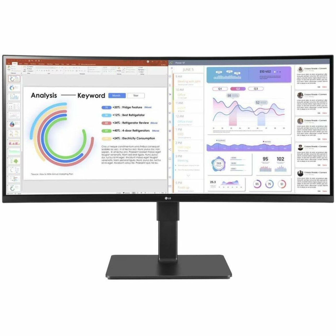LG Ultrawide 34BQ77QE-B 34" Curved LED Monitor, WQHD 3440x1440, IPS, HDR10, USB-C 90W, Built-in Speakers, KVM Switch, Height Adjustable Stand, Textured Black - 34BQ77QEB (3 Year Warranty)