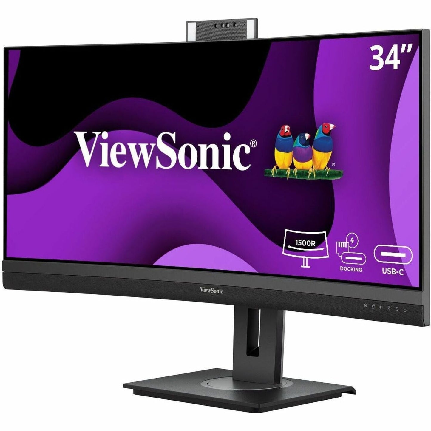 ViewSonic VG3457CV 34" Ultrawide QHD LED Monitor, Video Conferencing Docking Display, Windows Hello IR Webcam, 100W USB-C, 1440p Curved Screen, Built-in Speakers, RJ45 - VG3457CV Black (3 Year Warranty)