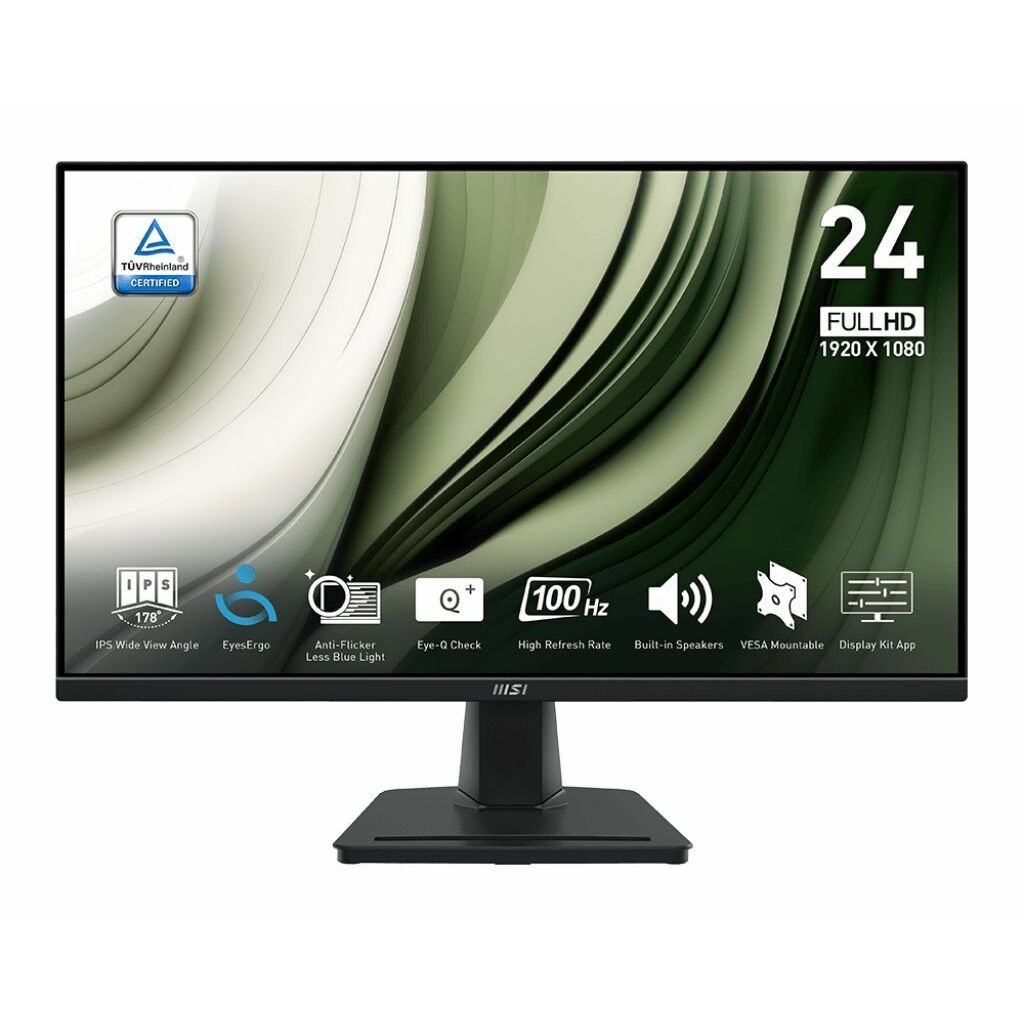 MSI PRO MP245G 24" IPS FHD Business Monitor, 100Hz, 1ms MPRT, Adaptive-Sync, Height/Tilt Adjustable, Built-in Speakers, VESA Mount, EPEAT Silver, HDMI/DisplayPort, Black - PROMP245G (1 Year Warranty)