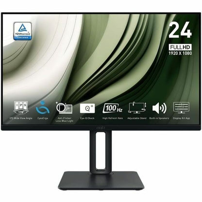 MSI Pro MP245PG 24" Full HD IPS LCD Monitor, 100Hz, 1ms MPRT, Ergonomic Design, Eye Care Technology, 300 Nit, Adaptive Sync, Built-in Speakers, VESA Mount - Black - PROMP245PG (1 Year Warranty)