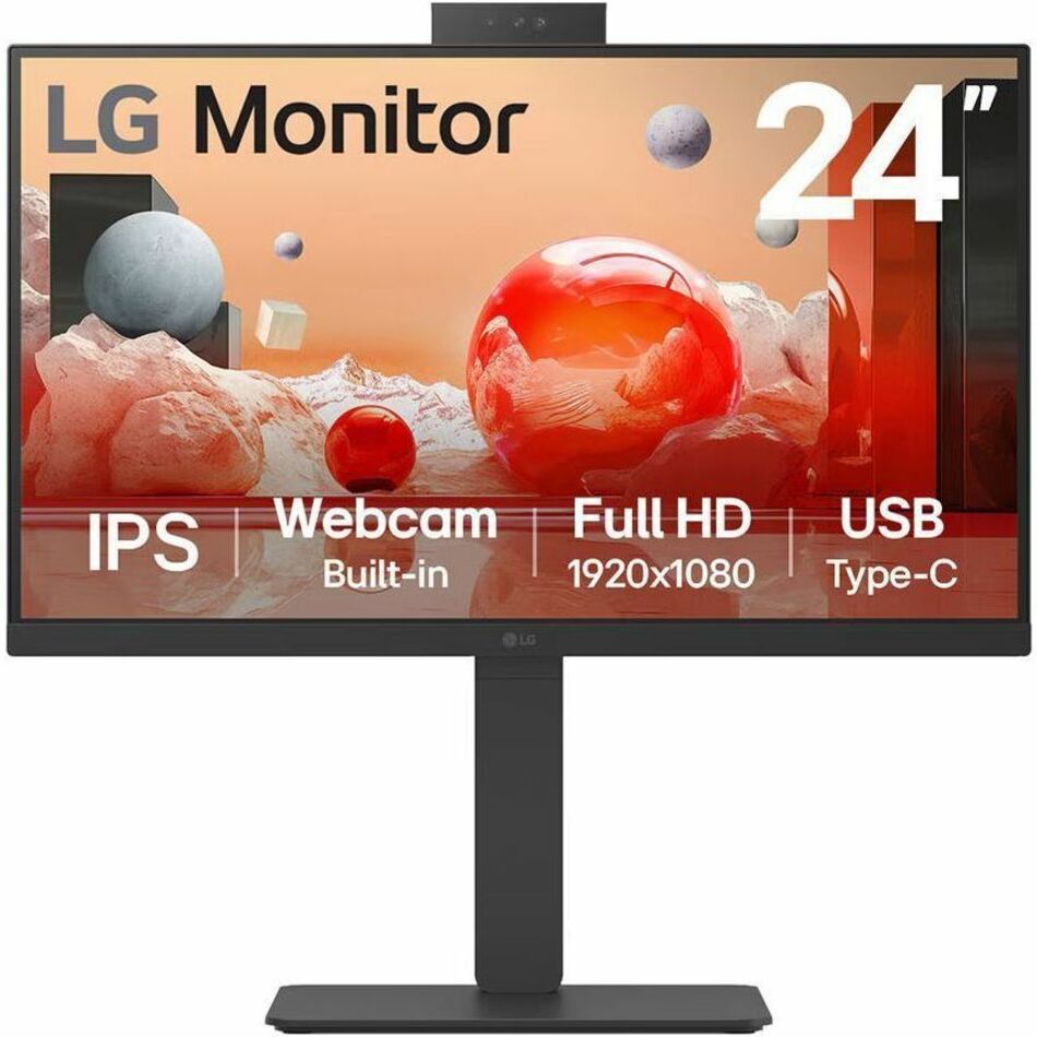 LG 24BA850-B 24" Business LCD Monitor, Full HD IPS, Built-in FHD Webcam/Mic/Speakers, USB-C 90W, 100Hz, RJ45, 6 USB Ports, Height/Pivot/Tilt/Swivel Stand, EPEAT, Black