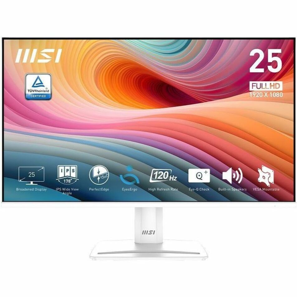 MSI Pro MP251WE2 25" Business LED Monitor, FHD IPS 120Hz, 1ms Response, HDR Ready, Anti-Glare, Frameless Design, Built-in Speakers, Adaptive Sync, Matte White - MP251WE2 (3 Year Warranty)