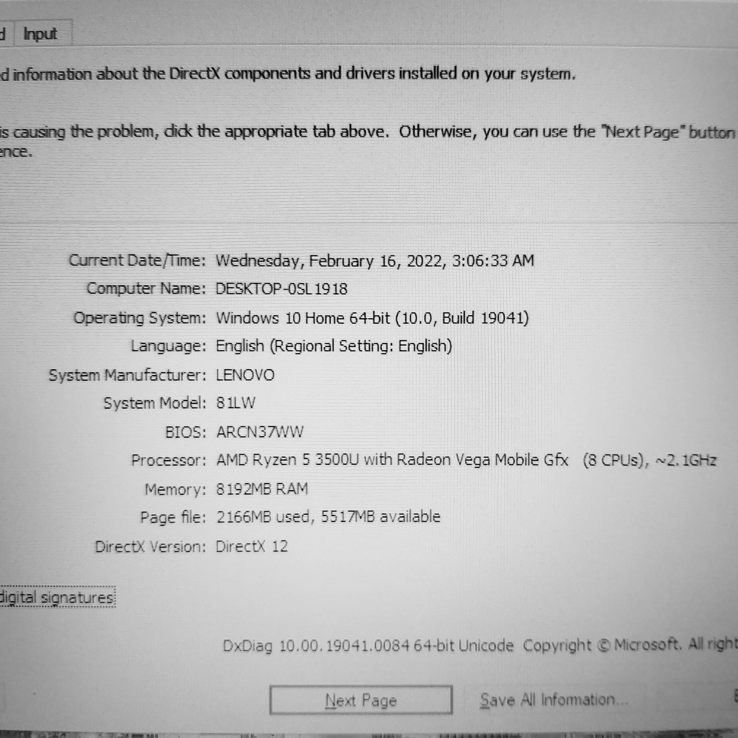 Lenovo IdeaPad L340 81lw Ryzen 5 3500u Vega 8 Laptop (Open Box)