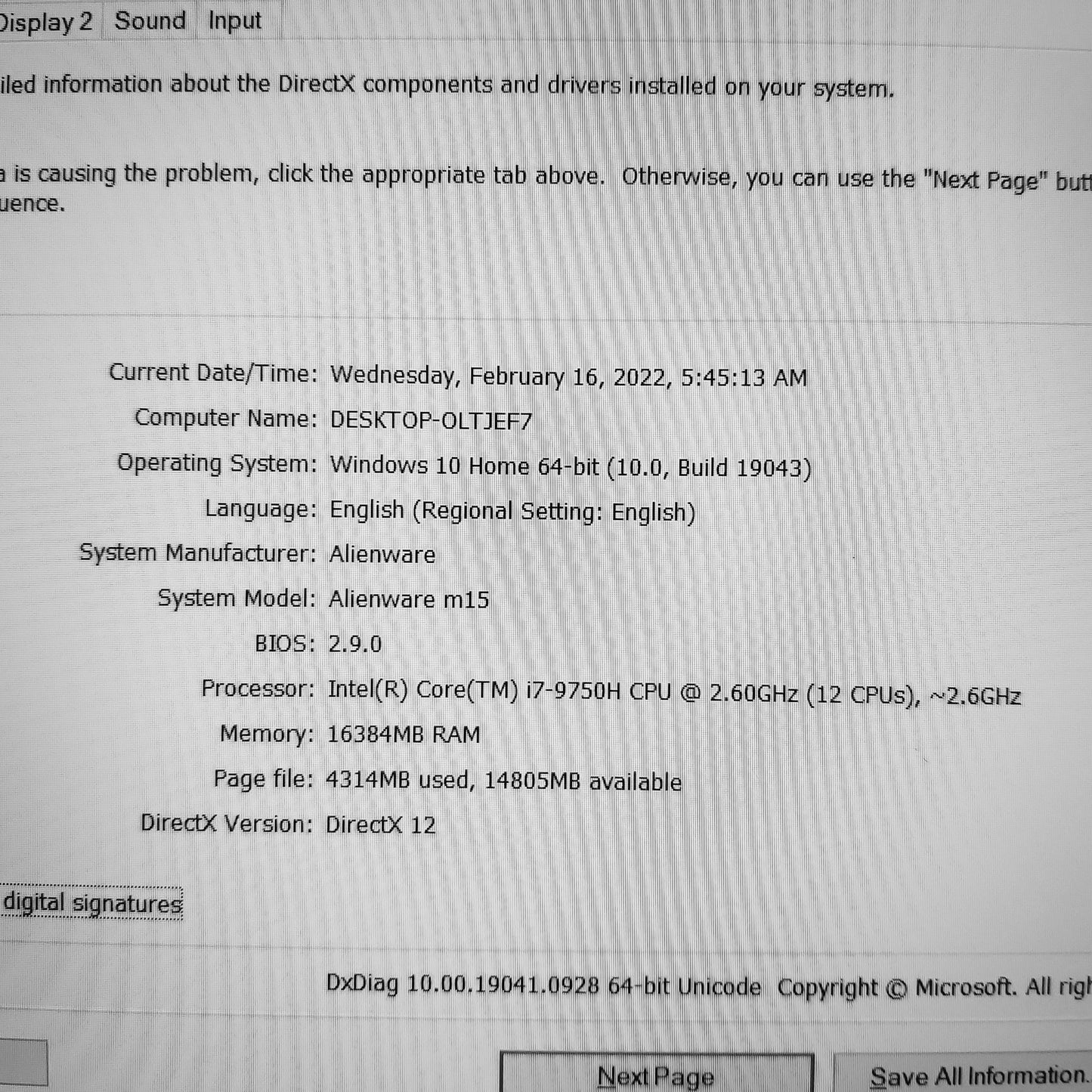 Alienware M15 i7-9750h RTX 2060 240hz Laptop (Open Box)