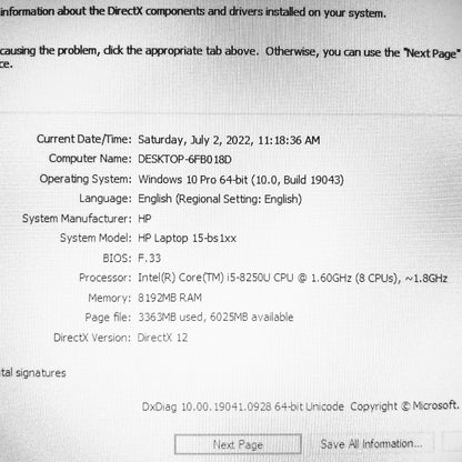 HP 15-Bs1 i5-8250u Radeon R5 M330 2gb Up To 6gb Laptop (Used Very Clean)