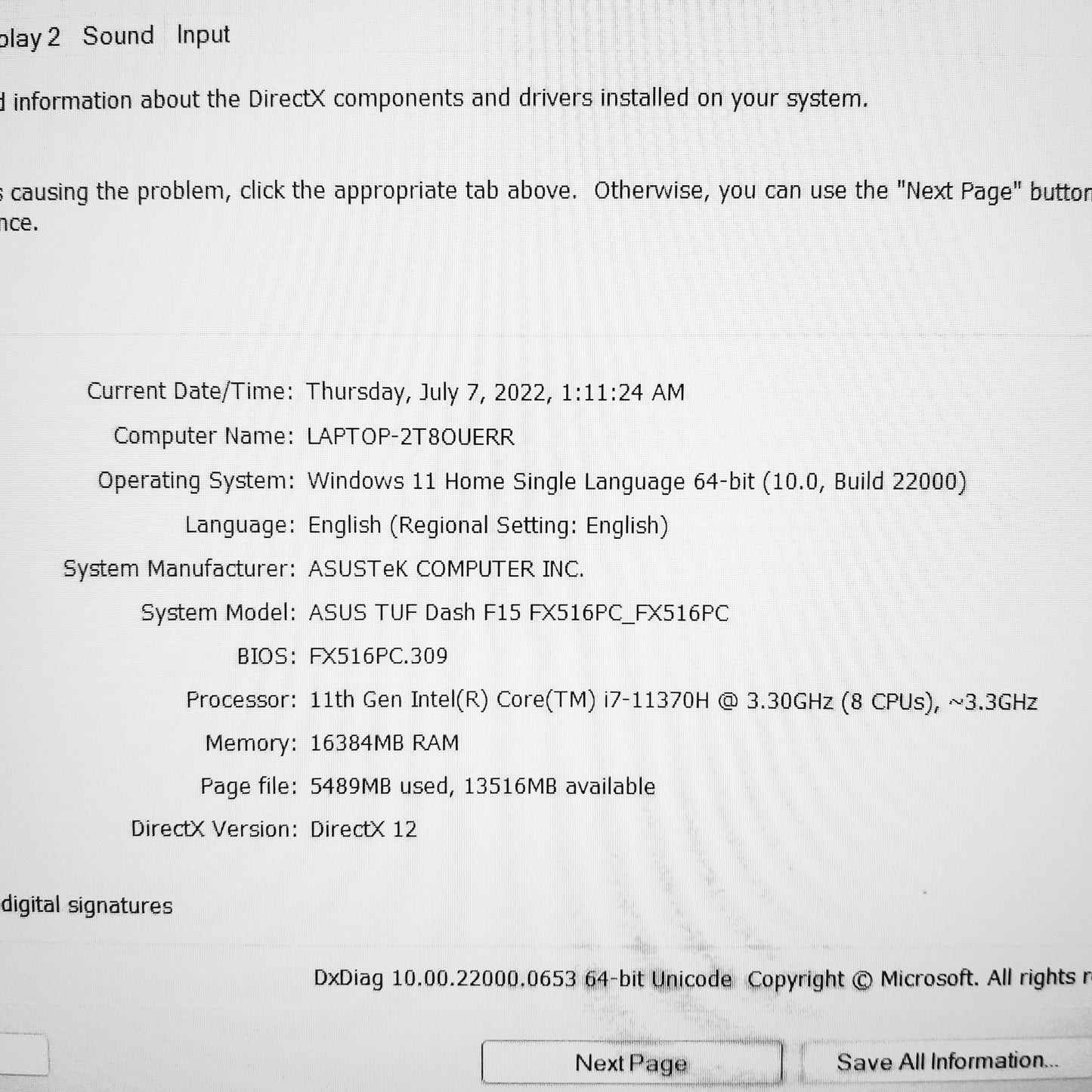 Asus F15 Tuf Dash i7-11370h Rtx 3050 144hz Gaming Laptop (New)