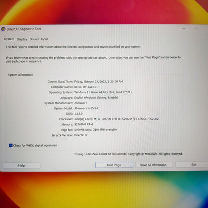 Alienware M15 R4 i7-10870h Rtx 3070 300hz Gaming Laptop (Open Box)