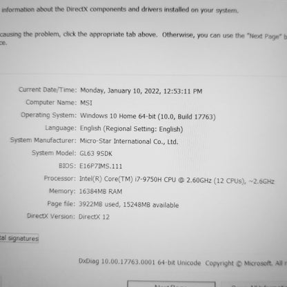 MSi Gl63 i7-9750h GTX 1660Ti 120Hz Gaming Laptop (Open Box)