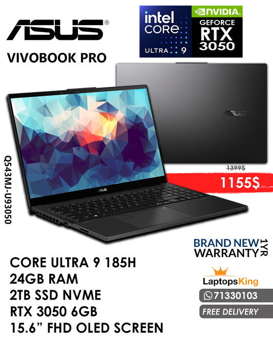 Asus vivobook pro Q543MJ-U93050 CORE ULTRA 9 185H RTX 3050 15.6” OLED LAPTOP