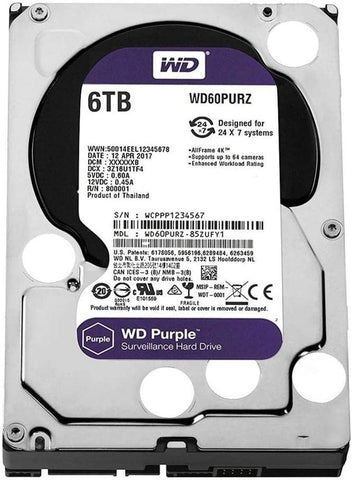 Western Digital 6TB  SATA 6 Gb/s, 64 MB Cache, 3.5"  Purple Surveillance Internal Hard Drive (Brand New)