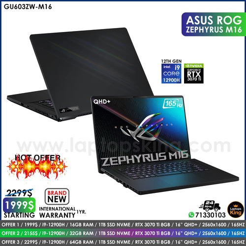 Asus Rog Zephyrus M16 GU603ZW Core i9-12900h Rtx 3070 Ti 165hz Qhd+ Gaming Laptop Offers (Brand New)