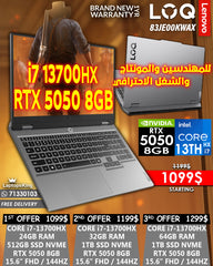 LENOVO LOQ 83JE00KWAX CORE i7-13700HX RTX 5050 8GB 15.6” FHD 144HZ LAPTOP (BRAND NEW 1YR WARRANTY)