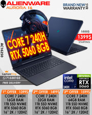 ALIENWARE AURORA 16 AC16250 CORE 7 240H RTX 5060 16” QHD+ 120HZ GAMING LAPTOP (BRAND NEW 1YR WARRANTY)