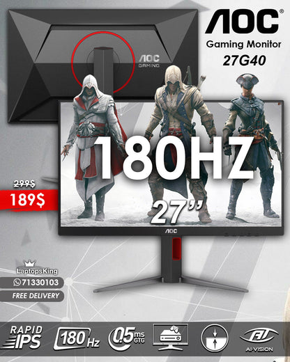 Aoc 27G40 27” FHD 180HZ 0.5MS GAMING MONITOR (BRAND NEW)