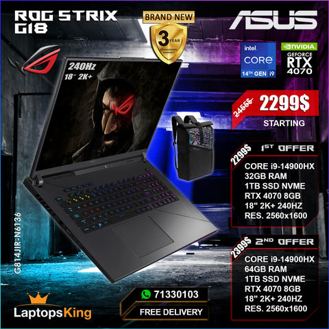 Asus Rog Strix G18 G814JIR-N6136 Core i9-14900hx Rtx 4070 240hz 18" 2k+ Gaming Laptops (Brand New)