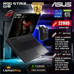 Asus Rog Strix G18 G814JIR-N6136 Core i9-14900hx Rtx 4070 240hz 18" 2k+ Gaming Laptops (Brand New)