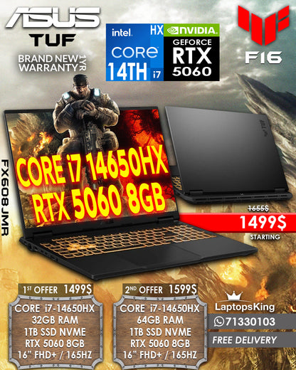 ASUS TUF F16 FX608JMR CORE i7-14650HX RTX 5060 15.6” FHD 165HZ MILITARY GRADE GAMING LAPTOP ( BRAND NEW 1YR WARRANTY)