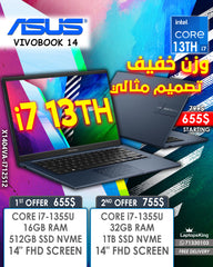 ASUS VIVOBOOK 14 X1404VA-I712512 CORE i7-1355U 14” FHD CREATOR LAPTOPS (BRAND NEW 1YR WARRANTY)