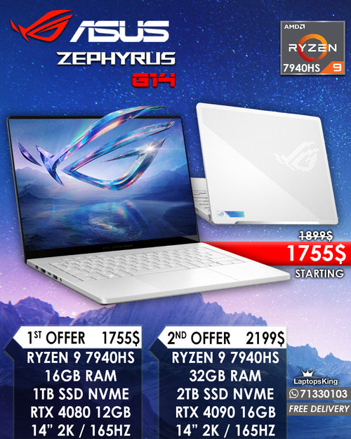 ASUS ROG ZEPHYRUS G14 RYZEN 9 7940HS RTX 4080 | RTX 4090 14” 2K 165HZ LAPTOP (NEW OB 1YR WARRANTY)