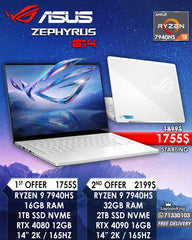 ASUS ROG ZEPHYRUS G14 RYZEN 9 7940HS RTX 4080 | RTX 4090 14” 2K 165HZ LAPTOP (NEW OB 1YR WARRANTY)
